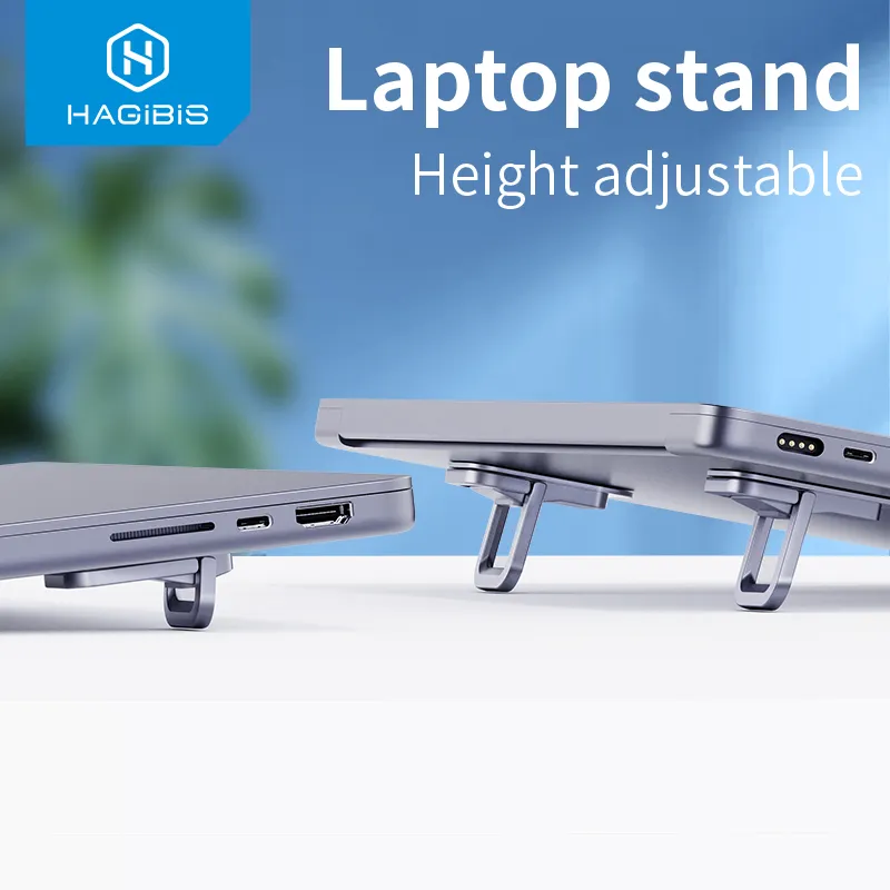 Hagibis Foldable Laptop Stand in use at a stylish office space